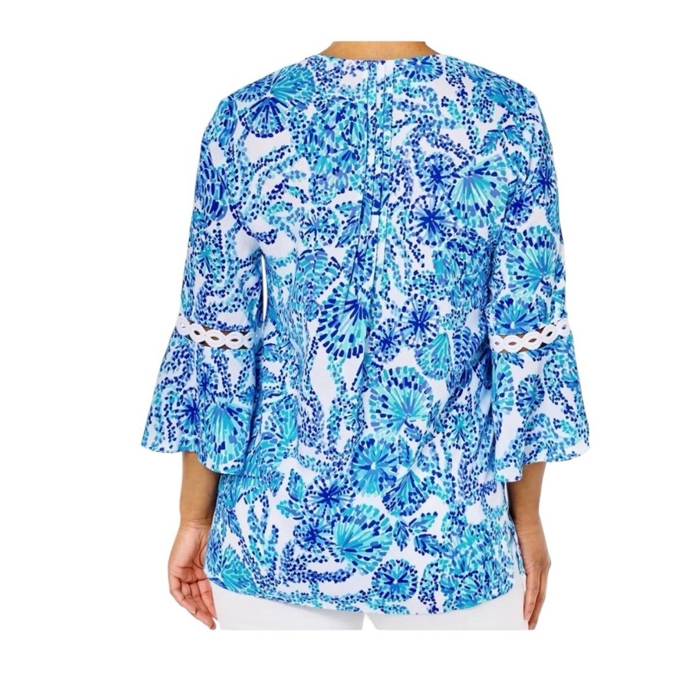Lilly Pulitzer Hollie Tunic Blouse Womens Medium Blue - Picture 11 of 11